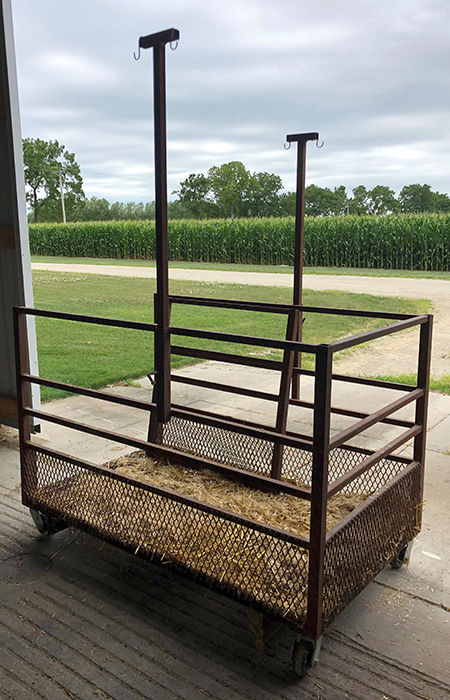 The Gar-Lin Dairy Farm's group calf feeders designed this calf treatment cart to make it easier to move and treat sick calves.
